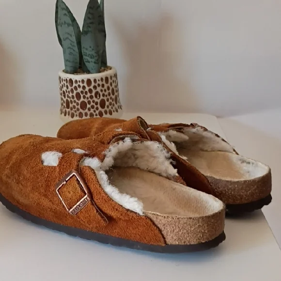 Birkenstock Boston clogs Chestnut Suede Faux-Sheepskin Slip-On Clogs 38 - Picture 9 of 15